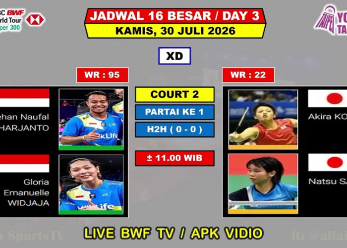 Jadwal Taipei Open 2026 Hari Ini: 9 Wakil Indonesia Berjuang di 16 Besar, Rehan/Gloria Hadapi Unggulan Jepang