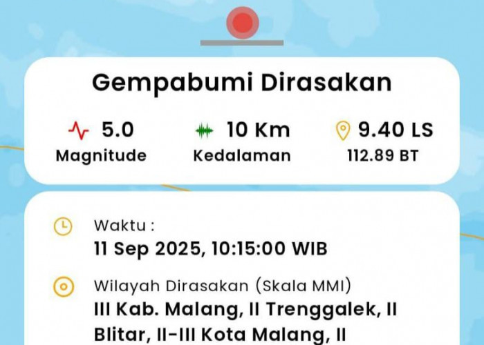 Gempa Magnitudo 5,0 Guncang Kabupaten Malang, BMKG Pastikan Tidak Berpotensi Tsunami