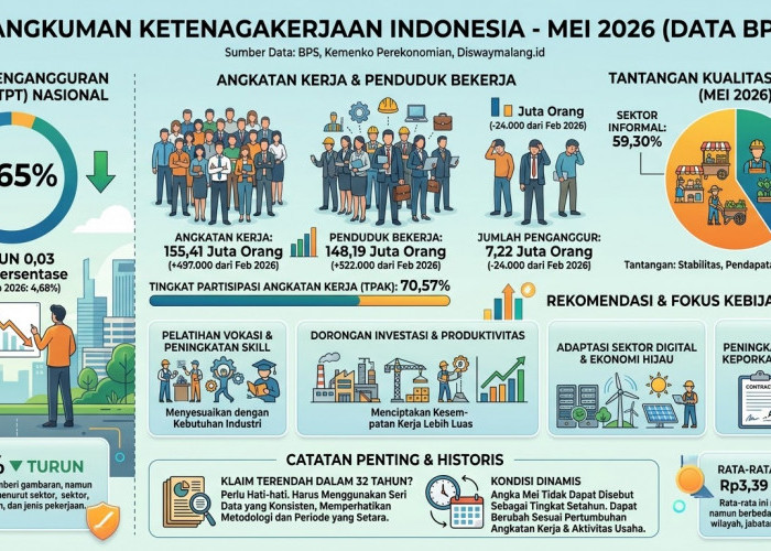 Pengangguran Indonesia Turun ke 4,65 Persen pada Mei 2026, BPS Catat 7,22 Juta Orang Belum Bekerja