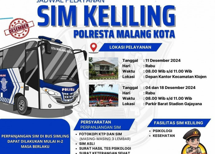 Jadwal  SIM Keliling Malang Kota Desember 2024, Simak Syarat dan Biayanya