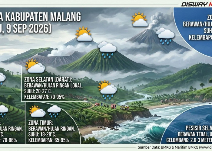 Prakiraan Cuaca Kabupaten Malang 9 September: Ada Kabut, Berawan hingga Hujan Ringan
