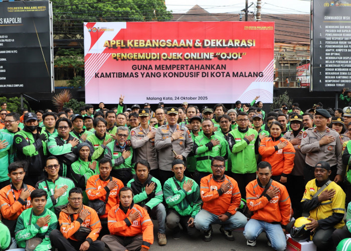 Polresta Malang Kota dan Komunitas Ojol Sepakat Tolak Aksi Anarkis, Deklarasi Kebangsaan Gaungkan Jogo Malang