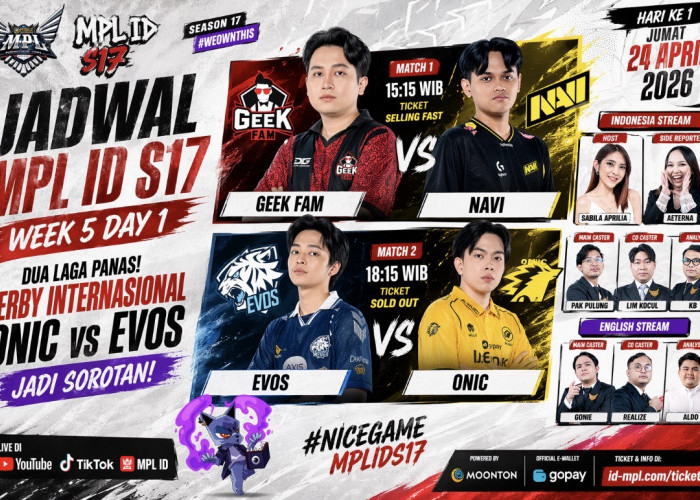 Jadwal MPL ID S17 Week 5 Day 1: Duel Panas ONIC vs EVOS Jadi Sorotan Utama
