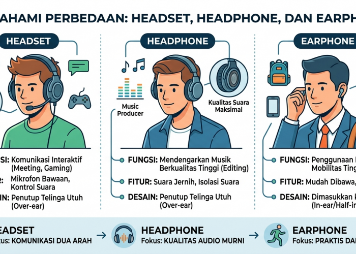 Memahami Perbedaan Headset, Headphone, dan Earphone Berdasarkan Desain serta Fungsi Penggunaannya