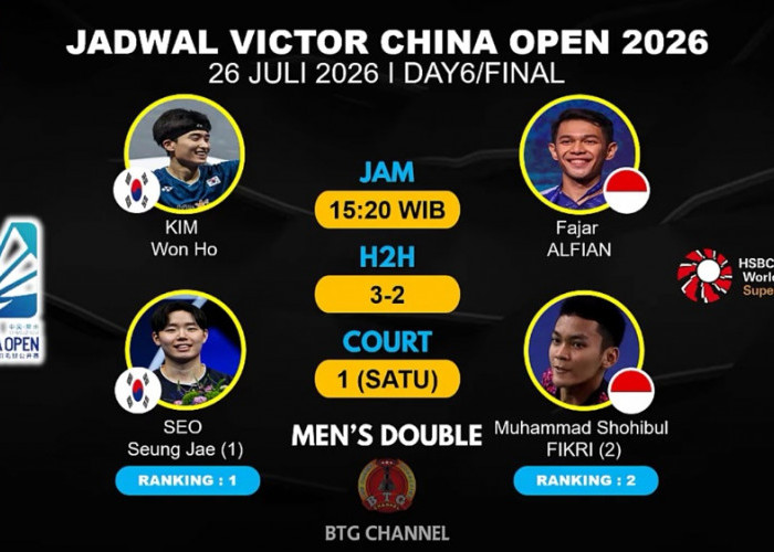 Jadwal Final China Open 2026: Fajar Alfian/Muhammad Shohibul Fikri Tantang Kang Min Hyuk/Seo Seung Jae
