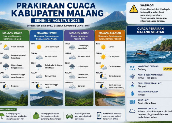 Cuaca Kabupaten Malang Senin 31 Agustus: Cerah hingga Udara Kabur, Suhu Poncokusumo 15°C
