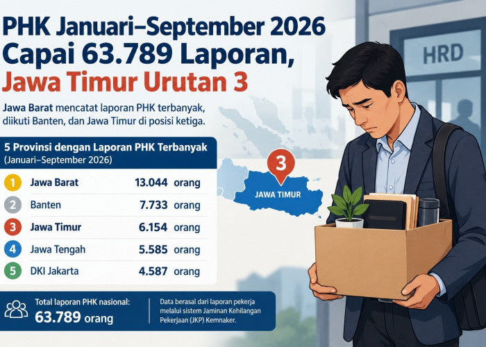 PHK Januari–September 2026 Capai 63.789 Laporan, Jawa Timur Masuk Tiga Besar