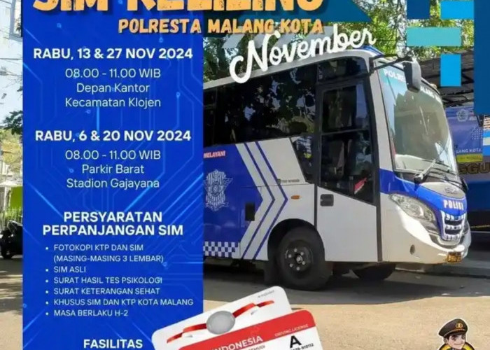 Layanan SIM Keliling Kota Malang November 2024, di Stadion Gajayana dan Kecamatan Klojen 