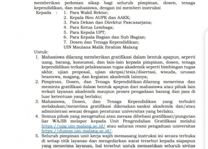 Tegas! UIN Malang Berlakukan Aturan Anti-Gratifikasi bagi Mahasiswa, Dosen, dan Tenaga Kependidikan