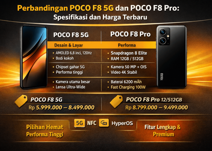 Perbandingan POCO F8 5G dan POCO F8 Pro: Spesifikasi dan Harga Terbaru