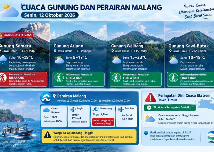 Semeru Erupsi Erupsi Dini Hari, Simak Cuaca Gunung Malang Hari Ini, Gelombang Selatan 2,9 Meter