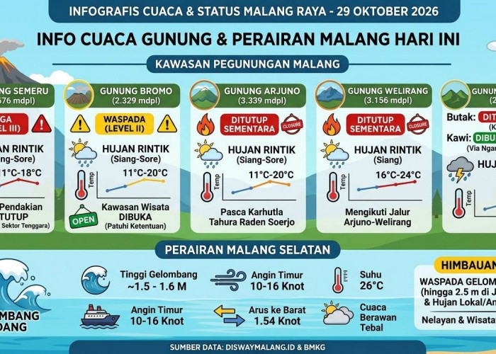 Cuaca Semeru, Bromo, Arjuno hingga Kawi-Butak 29 Oktober, Ini Status Pendakian dan Wisatanya