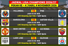 Jadwal Liga Champions 2026/2027 Pekan Ke-4: Barcelona vs Aston Villa, MU Tantang AS Roma