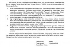 Gunung Bromo Ditutup Total akibat Kebakaran, 5 Pintu Masuk Resmi Lumpuh Mulai 8 Agustus